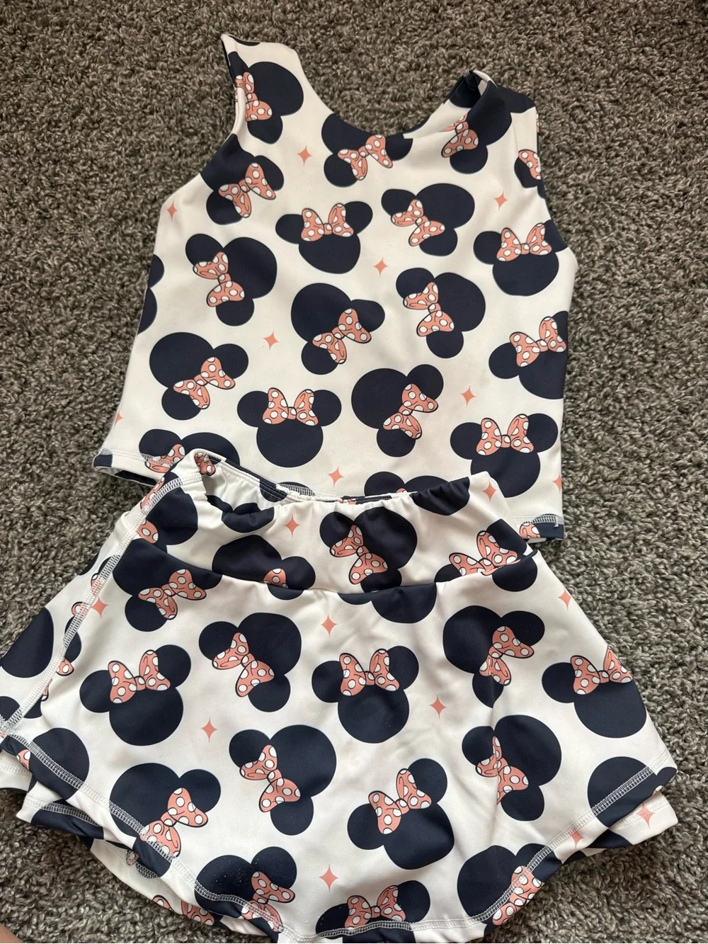 Girls Navy & Pink Minnie Mouse Print Tanktop and Shorts Matching Set